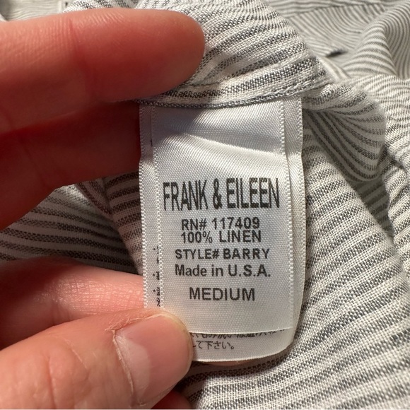 Frank & Eileen Barry Striped Button Down Shirt 100% Linen Classic Medium - Picture 8 of 8